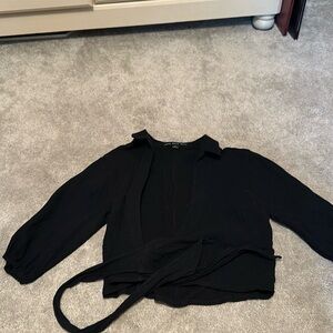 Black wrap around shirt quarter sleeves